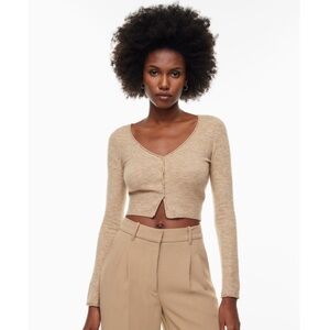 Aritzia Wilfred Women's Tan Cropped Cardigan Sweater